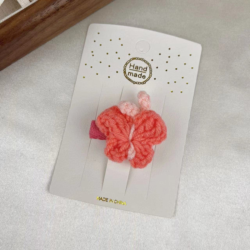 Wholesale Children's Wool Butterfly Sweet Girl Side Clip Bangs Knitted Hair Accessories for Women